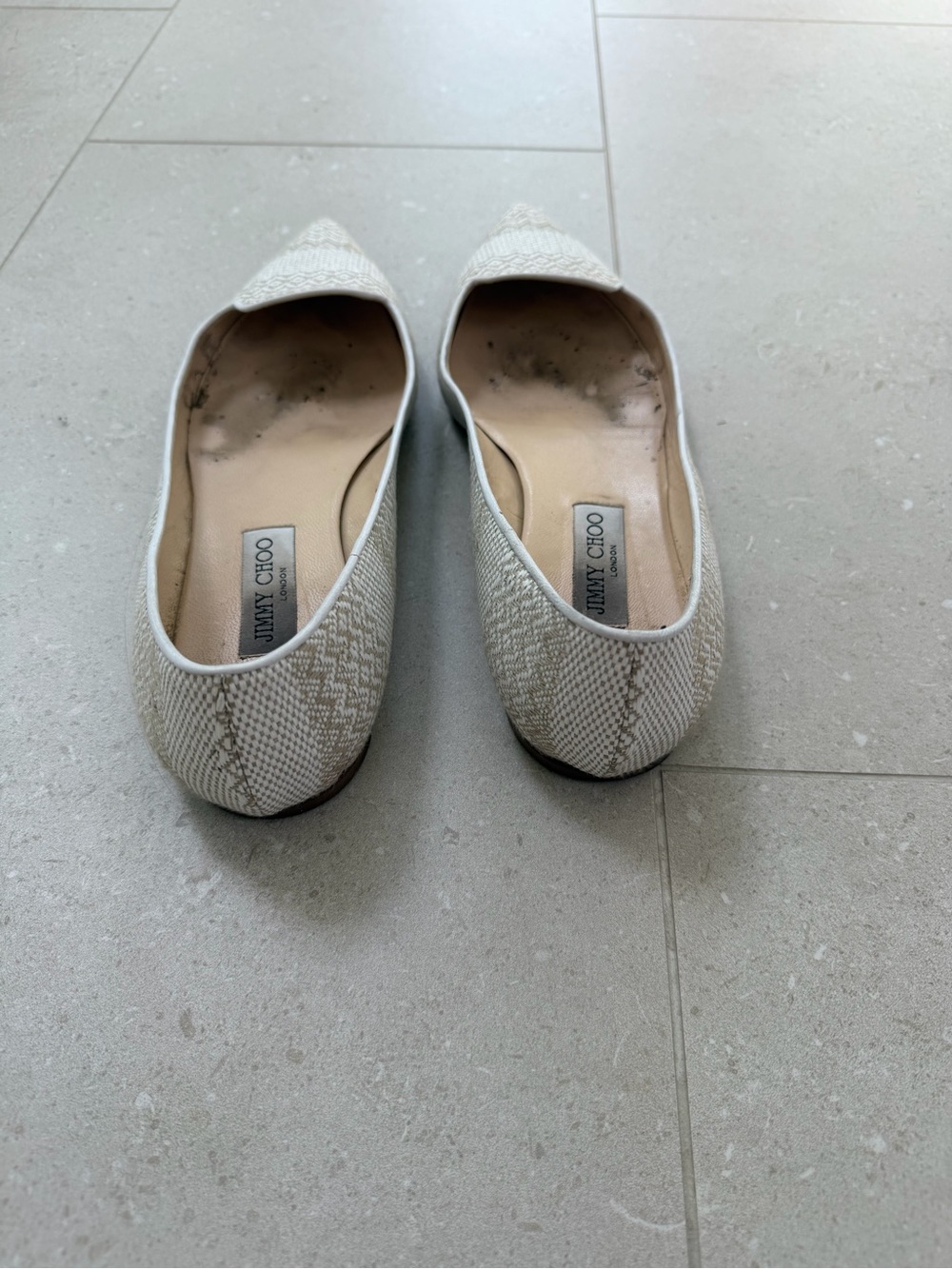 Jimmy Choo Cream Woven Pointed Toe Flats - Picture 4 of 5